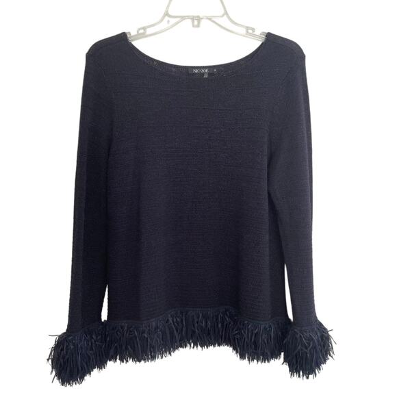 Nic + Zoe Run Around Fringe Trim Sweater Navy Size‎ Medium - Picture 3 of 6